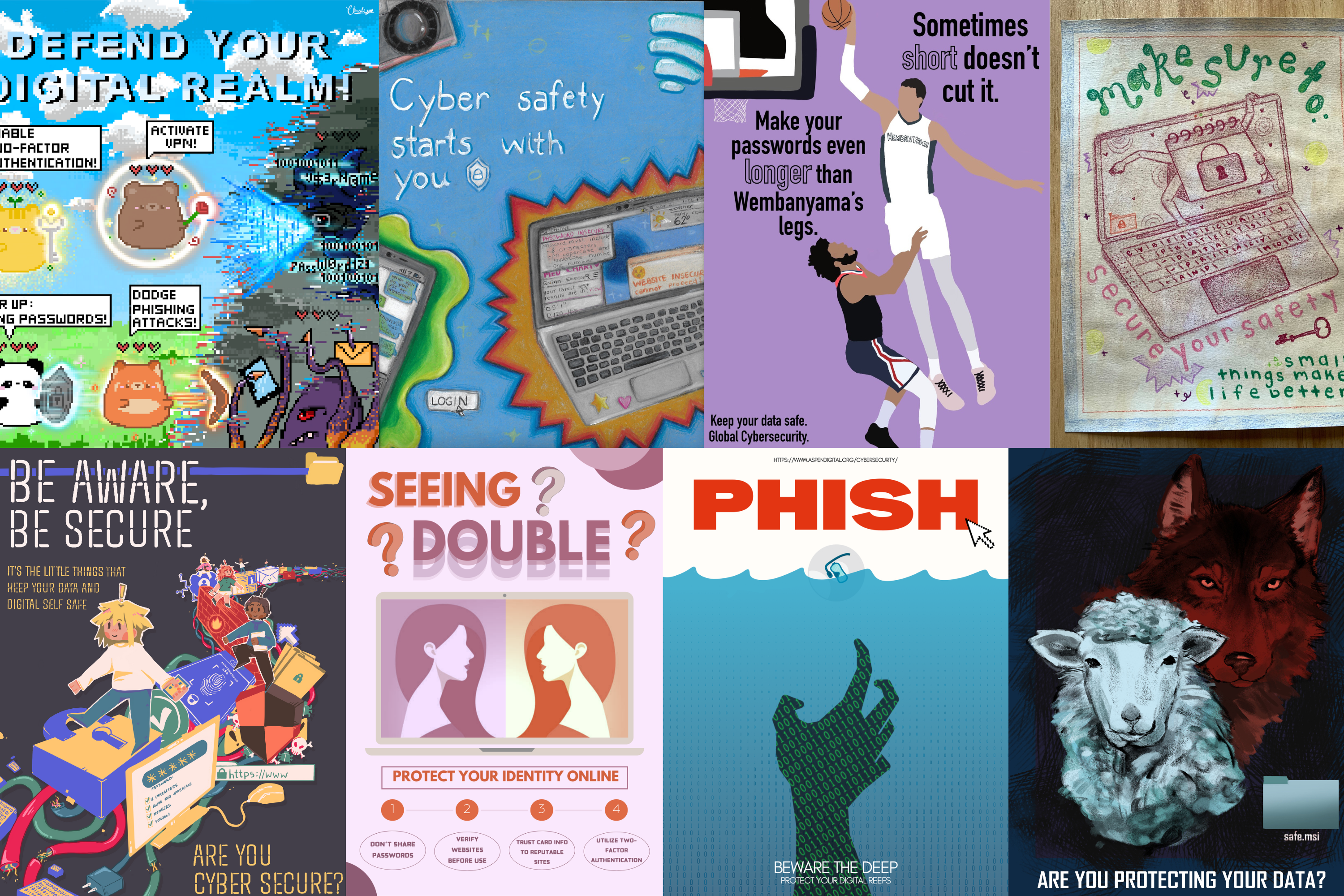 A collage of runners-up to the Aspen Digital Cybersecurity in Daily Life poster competition